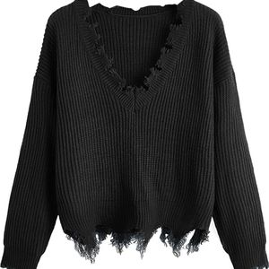 Black Deconstructed V-neck Sweater